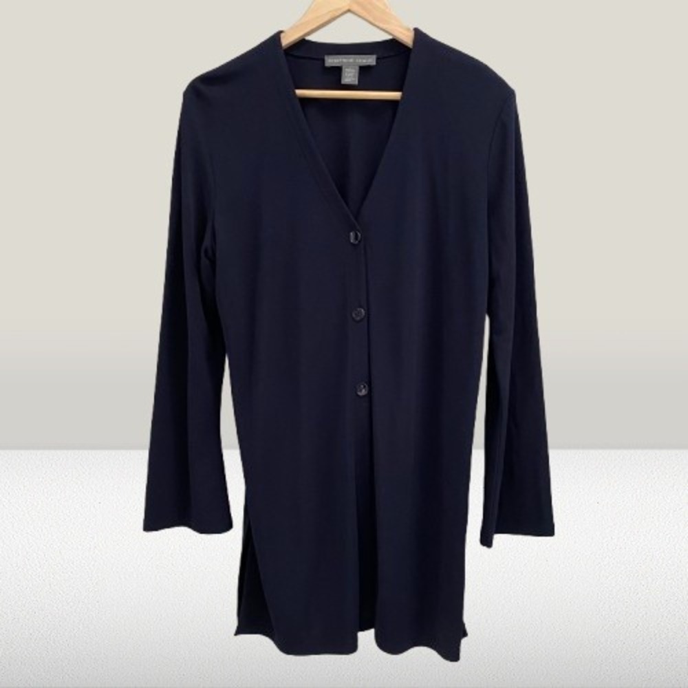 Josephine‎ Chaus V-Neck Longline Cardigan Sweater Navy Blue Large